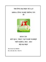 BÁO CÁO KẾT QUẢ  THỰC TẬP NGHỀ NGHIỆP NIÊN KHOAS 2012 2013 HỆ ĐẠI HỌC