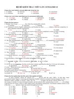 BỘ ĐỀ KIỂM TRA 1 TIẾT LẦN 2 ENGLISH 12