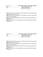 Đề thi HK II và đáp án môn Sinh học 11 CB và NC -Đề số 1