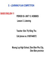 Slide english 11 unit 13 hobbies _listening _D.T.H Thu