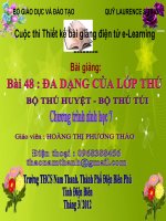Slide sinh 7 bài 48 đa dạng của lớp thú bộ thú huyệt , thú túi _Gv H.T.P Thảo