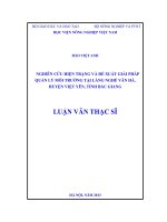 nghiên cứu hiện trạng và đề xuất giải pháp quản lý môi trường tại làng nghề vân hà, huyện việt yên, tình bắc giang