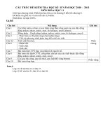 CẤU TRÚC ĐỀ KIỂM TRA Hóa 11_HỌC KÌ  II_NH 10-11