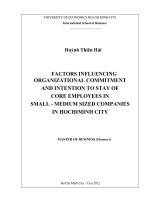 FACTORS INFLUENCING ORGANIZATIONAL COMMITMENT AND INTENTION TO STAY OF CORE EMPLOYEES IN SMALL - MEDIUM SIZED COMPANIES IN HOCHIMINH CITY