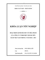 Hoạt động kinh doanh Văn hóa phẩm của Công ty Trách nhiệm hữu hạn một thành viên Sách Việt Nam trong 2 năm 2012 – 2013
