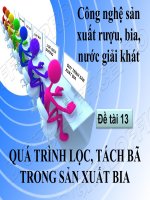 Công nghệ sản xuất rượu, bia, nước giải khát Đề tài 13 QUÁ TRÌNH LỌC, TÁCH BÃ TRONG SẢN XUẤT BIA