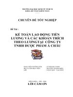 Kế TOáN LAO ĐộNG TIềN LƯƠNG Và CáC KHOảN TRíCH THEO LƯƠNGTạI CÔNG TY TNHH DƯợC PHẩM á CHÂU