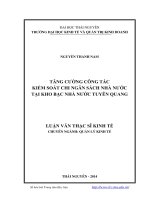 Tăng cường công tác kiểm soát chi ngân sách nhà nước tại kho bạc nhà nước Tuyên Quang