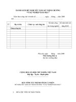 DANH SÁCH ĐỀ NGHỊ XÉT TẶNG KỶ NIỆN CHƯƠNG