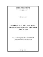 Chính sách phát triển công nghiệp tại địa phương Nghiên cứu trường hợp tỉnh Phú Thọ