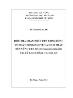 Điều tra nhận thức của cộng đồng về hoạt động bảo vệ và khai thác bền vững cua đá (Gecarcoidea lalandii) tại Cù Lao Chàm , TP. Hội An.