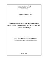 Quản lý nguồn nhân lực đối với tổ chức Đoàn thanh niên trên địa bàn huyện Sóc Sơn, Thành phố Hà Nội