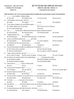 Đề thi thử đại học môn tiếng anh trường THPT phú nhuận, TP  HCM năm 2013 (lần 1)