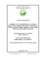 Nghiên cứu ảnh hưởng của phân hữu cơ và trồng xen đến năng suất, chất lượng giống khoai lang Nhật tím tại tỉnh Thái Nguyên