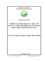 Nghiên cứu hoạt động ủy thác tín dụng của Hội Liên hiệp Phụ nữ huyện Phú Lương tỉnh Thái Nguyên