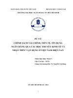 CHÍNH SÁCH TÀI CHÍNH, TIỀN TỆ, TÍN DỤNG NGÂN HÀNG QUA CÁC HỌC THUYẾT KINH TẾ VÀ NHẬN THỨC VẬN DỤNG Ở VIỆT NAM HIỆN NAY