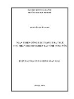 Hoàn thiện công tác thanh tra thuế thu nhập doanh nghiệp tại tỉnh Hưng Yên