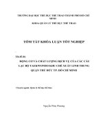 ĐỘNG CƠ VÀ CHẤT LƯỢNG DỊCH VỤ CỦA CÁC CÂU LẠC BỘ TAEKWONDO KHU CHẾ XUẤT LINH TRUNG QUẬN THỦ ĐỨC TP. HỒ CHÍ MINH