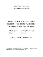 tóm tắt luận án NGHIÊN CỨU CÁC GIẢI PHÁP QUẢN LÝ HOẠT ĐỘNG NUÔI TRỒNG VÀ KHAI THÁC THỦY SẢN VEN BIỂN TỈNH SÓC TRĂNG