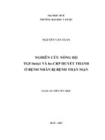 Nghiên cứu nồng độ TGF-beta1 và hs-CRP huyết thanh ở bệnh nhân bị bệnh thận mạn. (FULL TEXT)