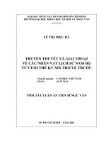 tóm tắt luận án Truyền thuyết và giai thoại về các nhân vật lịch sử Nam Bộ từ cuối thế kỷ XIX trở về trước