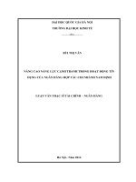Nâng cao năng lực cạnh tranh trong hoạt động tín dụng của ngân hàng Hợp tác-chi nhánh Nam Định