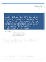 ẢNH HƯỞNG CỦA YẾU TỐ NHÂN KHẨU HỌC, SỰ QUAN TÂM ĐẾN MÔI TRƯỜNG VÀ ẢNH HƯỞNG TỪ XÃ HỘI ĐẾN DỰ ĐỊNH TIÊU DÙNG XANH CỦA NGƯỜI TIÊU DÙNG TẠI THÀNH PHỐ HỒ CHÍ MINH
