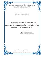 Tiểu luận môn Phân tích chính sách thuế Phân tích chính sách thuế của công ty và lựa chọn cấu trúc tài chính