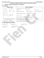 Công thức tính đạo hàm tích phân  logarit mũ