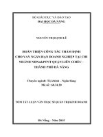 Hoàn thiện công tác thẩm định cho vay ngắn hạn doanh nghiệp tại chi nhánh ngân hàng NN&PTNT Quận Liên Chiểu- Thành phố Đà Nẵng
