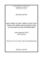 tóm tắt luận văn Hoàn thiện tổ chức thông tin kế toán trong chu trình chi bảo hiểm xã hội tại bảo hiểm xã hội Tỉnh Bình Định