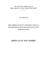 Phát triển sản xuất cam đường Canh của hộ nông dân xã Quý Sơn, huyện Lục Ngạn, tỉnh Bắc Giang