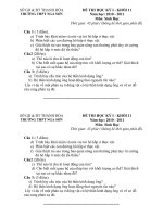 Đề+ĐA kiểm tra HKI môn Sinh học 11 năm học 10-11