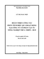 Hoàn thiện công tác phân tích hiệu quả hoạt động tại công ty cổ phần vật tư Nông Nghiệp Thừa Thiên Huế