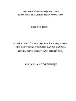 Nghiên cứu tổ chức, quản lý và hoạt động của hợp tác xã trên địa bàn xã Vân Nội, huyện Đông Anh, thành phố Hà Nội