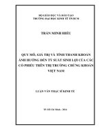 Luận văn thạc sĩ Quy mô, giá trị và tính thanh khoản ảnh hưởng đến tỷ suất sinh lợi của các cổ phiếu trên TTCK Việt Nam