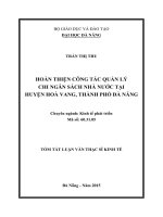 Hoàn thiện công tác quản lý chi ngân sách nhà nước tại Huyện Hòa Vang, Thành phố Đà Nẵng