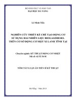 tóm tắt luận án tiến sĩ Nghiên cứu thiết kế chế tạo động cơ sử dụng hai nhiên liệu BiogasDiesel trên cơ sở động cơ một xi lanh tĩnh tại