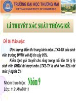 slide thuyết trình kiểm định giả thuyết cho rằng trong mỗi lần thi tỷ lệ sinh viên ĐHTM thi trượt môn LTXS TK là nhỏ hơn 30% với mức ý nghĩa 5%
