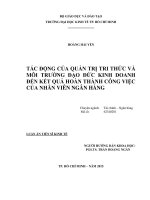 TÁC ĐỘNG CỦA QUẢN TRỊ TRI THỨC VÀ MÔI TRƯỜNG ĐẠO ĐỨC KINH DOANH ĐẾN KẾT QUẢ HOÀN THÀNH CÔNG VIỆC CỦA NHÂN VIÊN NGÂN HÀNG