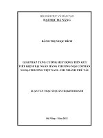 Luận văn thạc sĩ Giải pháp tăng cường huy động tiền gởi tiết kiệm tại ngân hàng thương mại cổ phần ngoại thương Việt Nam- Chi nhánh Phú tài (full)