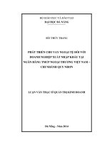 Luận văn thạc sĩ Phát triển cho vay ngoại tệ đối với doanh nghiệp xuất nhập khẩu tại ngân hàng TMCP ngoại thương VN, chi nhánh Quy Nhơn (full)