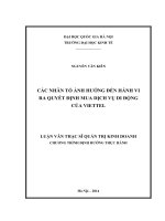 Các nhân tố ảnh hưởng đến hành vi ra quyết định mua dịch vụ di động của viettel