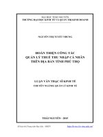 Hoàn thiện công tác quản lý thuế thu nhập cá nhân trên địa bàn tỉnh Phú Thọ