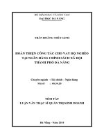 Hoàn thiện công tác cho vay hộ nghèo tại Ngân hàng Chính Sách Xã Hội thành phố Đà Nẵng