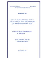 Quản lý chương trình nhận ủy thác cho vay tín dụng ưu đãi đối với hộ nghèo tại hội nông dân tỉnh bắc giang