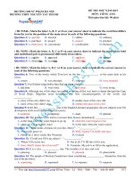 ĐỀ THI THỬ THPT QUỐC GIA MÔN ANH HAY Nguyễn Tất Thành năm 2015