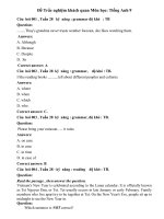 Đề Trắc nghiệm khách quan Môn học Tiếng Anh 9