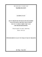 Quản trị rủi ro tín dụng doanh nghiệp tại Ngân hàng Thương mại Cổ phần Đầu tư và Phát triển Việt Nam chi nhánh Khánh Hòa