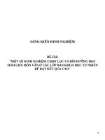 MỘT số KINH NGHIỆM CHỌN LỌC VÀ bồi DƯỠNG HỌC SINH GIỎI môn văn ở CÁC lớp BAN KHOA HỌC tự NHIÊN để đạt kết QUẢ CAO